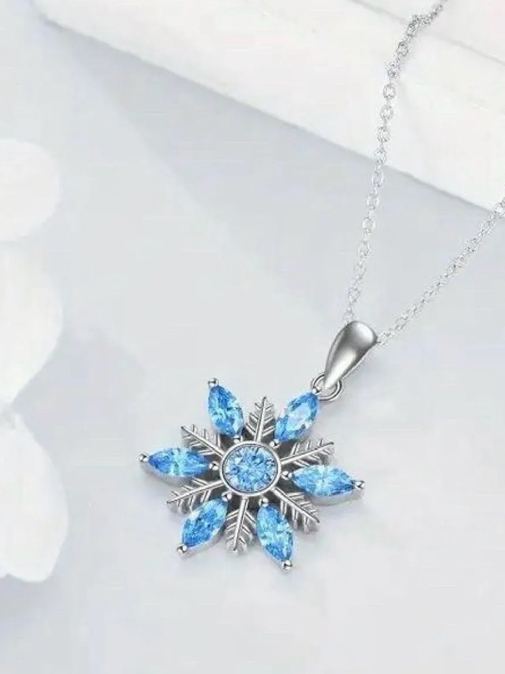 Snowflake Necklace 925 Sterling Silver Blue Snowflake Pendant Christmas Necklace